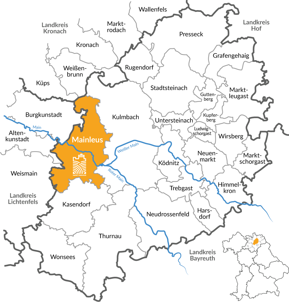 Verbreitungsgebiet des Infoblatts Mainleus auf der Landkarte des Landkreises Kulmbach