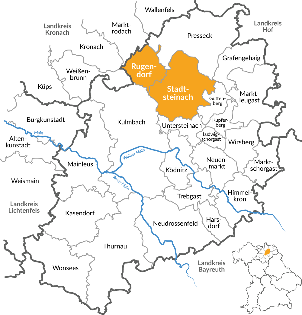 Verbreitungsgebiet des Stadtsteinacher Anzeiger auf der Landkarte des Landkreises Kulmbach